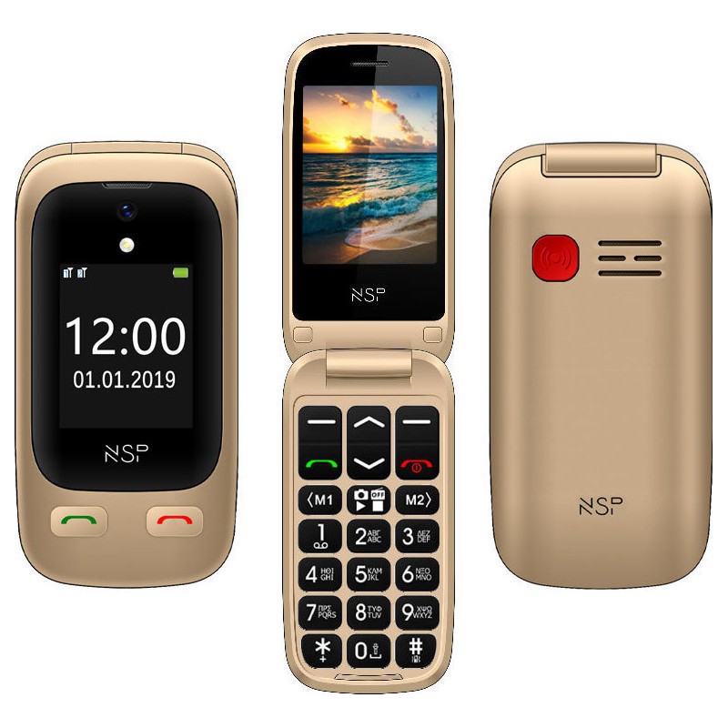NSP 2500DS Dual SIM 2G 32MB/32MB Radio-MP3/MP4 Κινητό με Κουμπιά για Ηλικιωμένους Χρυσό + Hands Free GR
