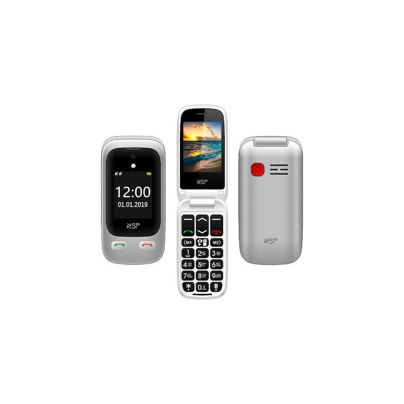 NSP 2500DS Dual SIM 2G 32MB/32MB Radio-MP3/MP4 Κινητό με Κουμπιά για Ηλικιωμένους Ασημί + Hands Free GR