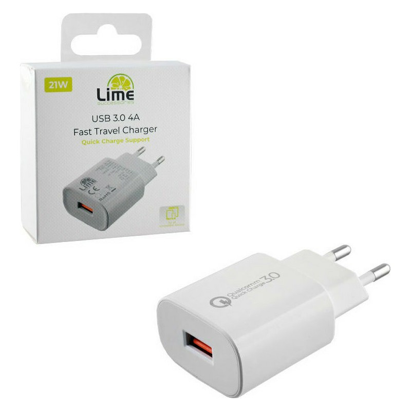 Lime White USB Fast Travel Charger QC 3.0 LTU24 21W 4000mA